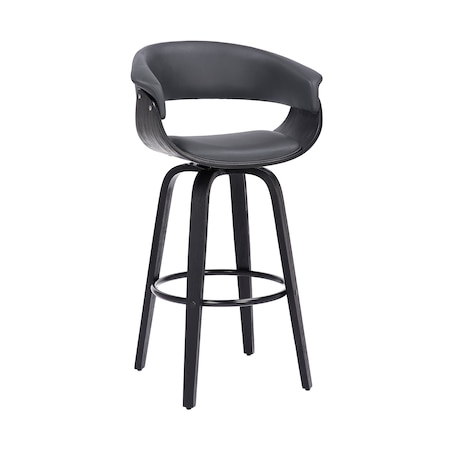 Armen Living Julyssa 26" Counter Height Swivel Gray Faux Leather and Black Wood Bar Stool LCJSBAGRBL26